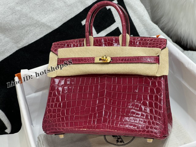 Hermes專櫃經典款鱷魚皮Birkin手提女包 愛馬仕鉑金25CM純手縫高光尼羅鱷魚肚皮女包 zhh1249